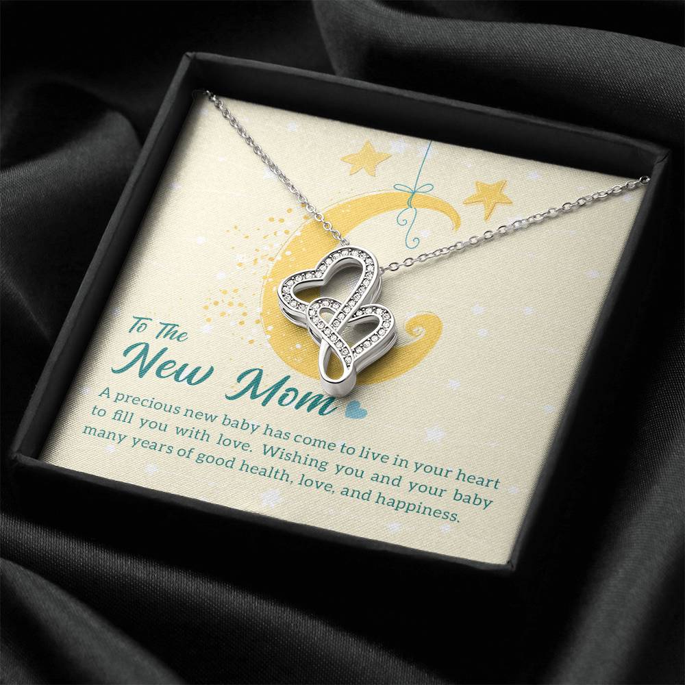 To The New Mom - A Precious New Baby -  Double Hearts Necklace