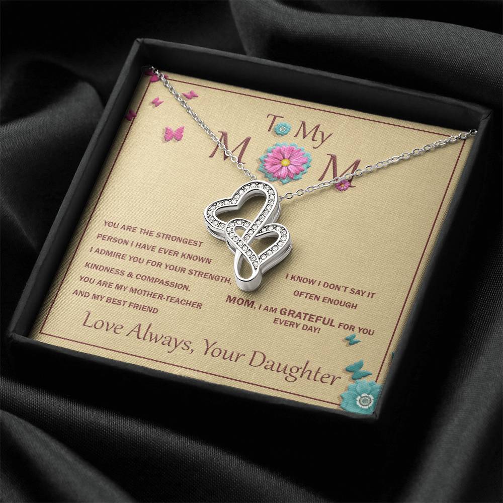 For Mother With Message Card Double Hearts Necklace