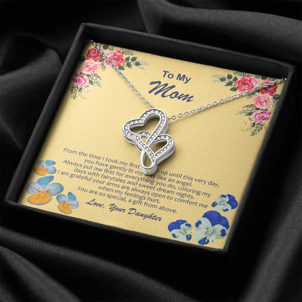 Double Heart Necklace With My Mom Is My Angel Card Double Hearts Necklace