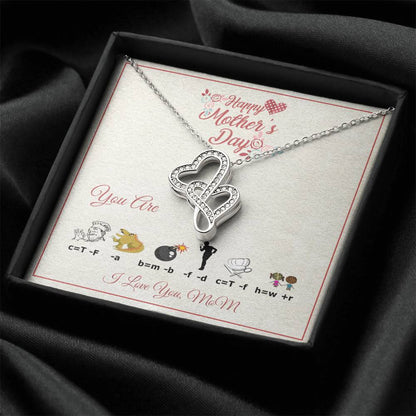 For Mom With Rebus Message Card Double Hearts Necklace