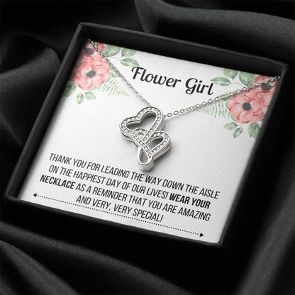 Flower Girl Necklace - Bridesmaid Necklace Double Hearts Necklace