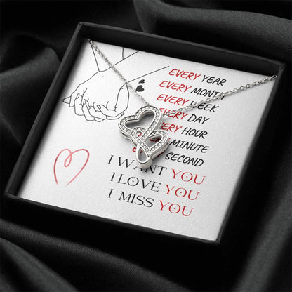 Every Year...Every Second - Spark Romance With This Necklace Double Hearts Necklace