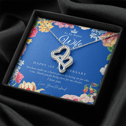 1 Year Anniversary Gift For Wife  1 Year Anniversary Gifts  1 Year Wedding Anniversary Gift Ideas  1St Wedding Anniver Double Hearts Necklace