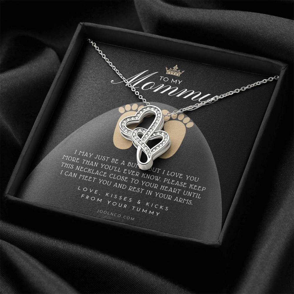 Baby Shower Gift  New Mommy Necklace  Pregnant Wife Gift  To My Mommy  I May Just Be A Bump But I Love You More Than Y Double Hearts Necklace