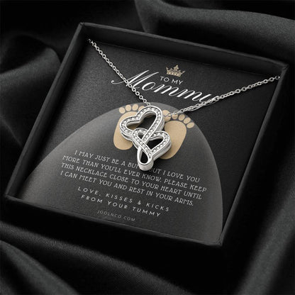 Baby Shower Gift  New Mommy Necklace  Pregnant Wife Gift  To My Mommy  I May Just Be A Bump But I Love You More Than Y Double Hearts Necklace