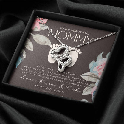 Baby Shower Gift  New Mommy Necklace  Pregnant Wife Gift  I May Just Be A Bump But I Love You  To Mummy From Bump  To  Double Hearts Necklace