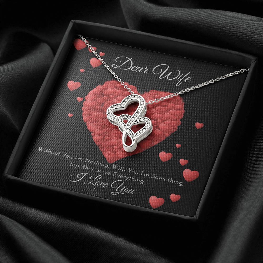Dear Wife - I Love You - 925 Sterling Silver Pendant Double Hearts Necklace