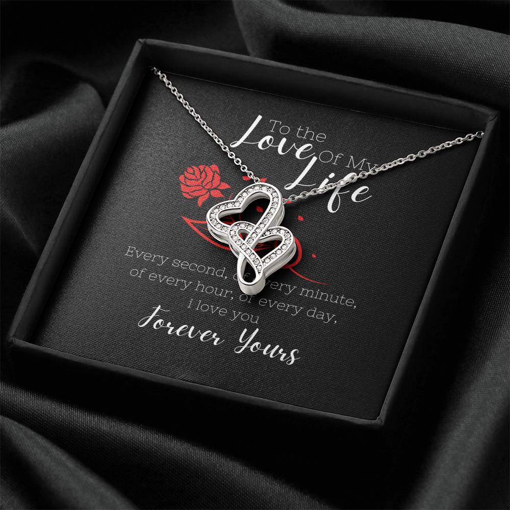 To The Love Of My Life With Rose And Two Hearts - Birthday Gift Anniversary Gift Wedding Gift Engagement Present Gift  Double Hearts Necklace