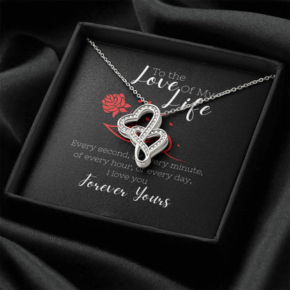 To The Love Of My Life With Rose And Two Hearts - Birthday Gift Anniversary Gift Wedding Gift Engagement Present Gift  Double Hearts Necklace