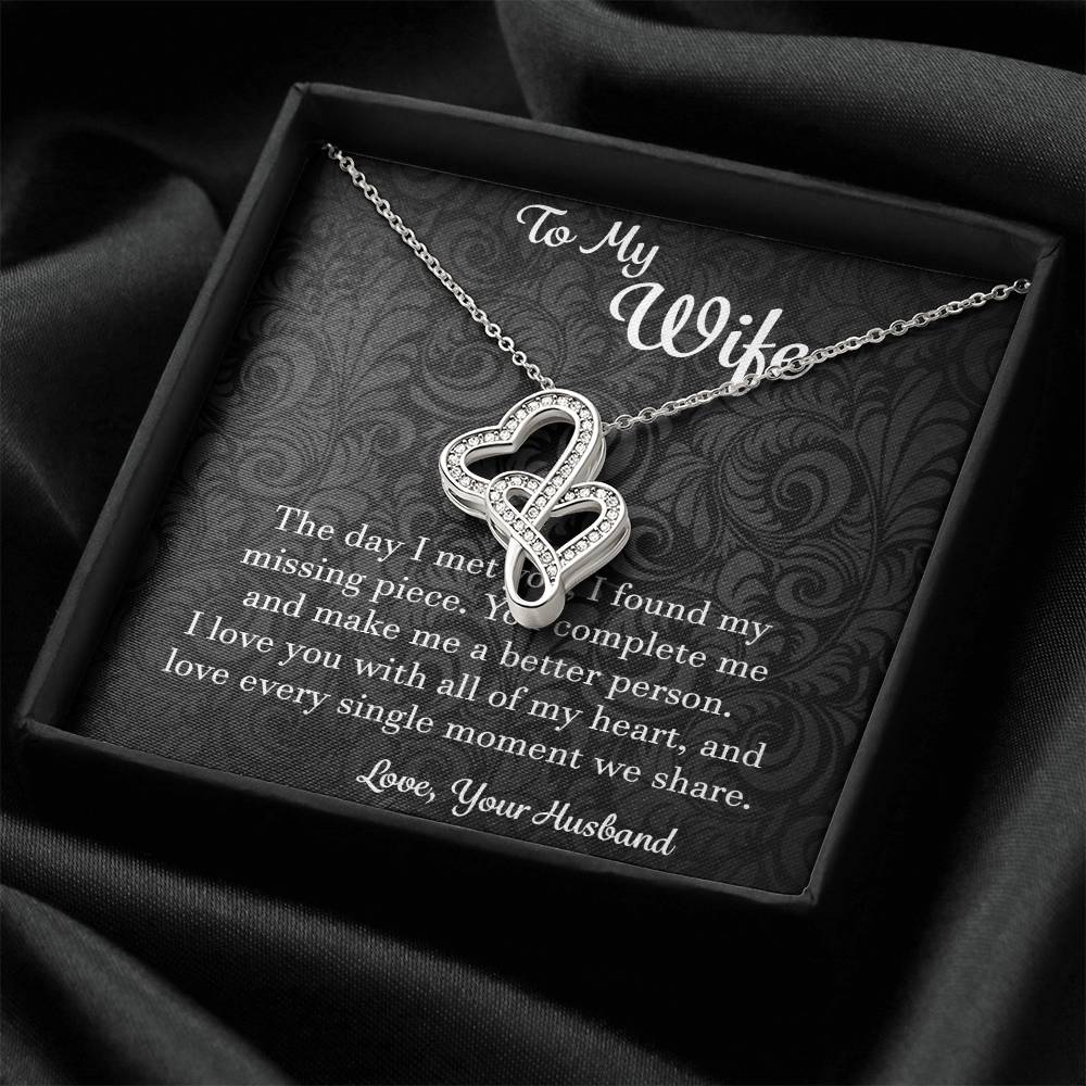 To My Wife The Day I Met You - Love Husband Double Hearts Necklace
