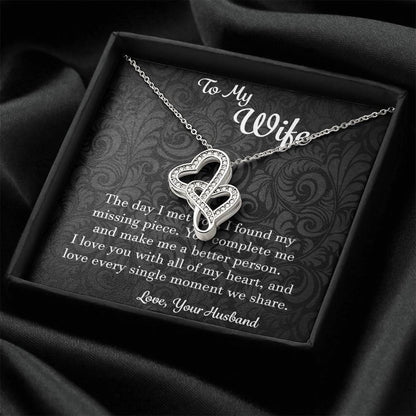 To My Wife The Day I Met You - Love Husband Double Hearts Necklace