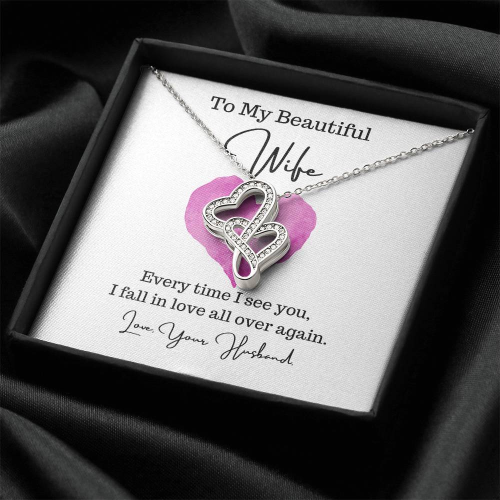 To My Wife - Necklace For Wife -   Gift For Wife Double Hearts Necklace