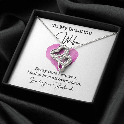 To My Wife - Necklace For Wife -   Gift For Wife Double Hearts Necklace