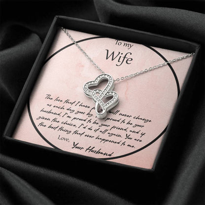 To My Wife The Love That I Have For You - Pink Double Hearts Necklace