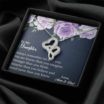 Daughter Gift - Gift For Daughter - Daughter Necklace Gift From Mom - Gift For Daughter From Dad - Message Card Jewelr Double Hearts Necklace
