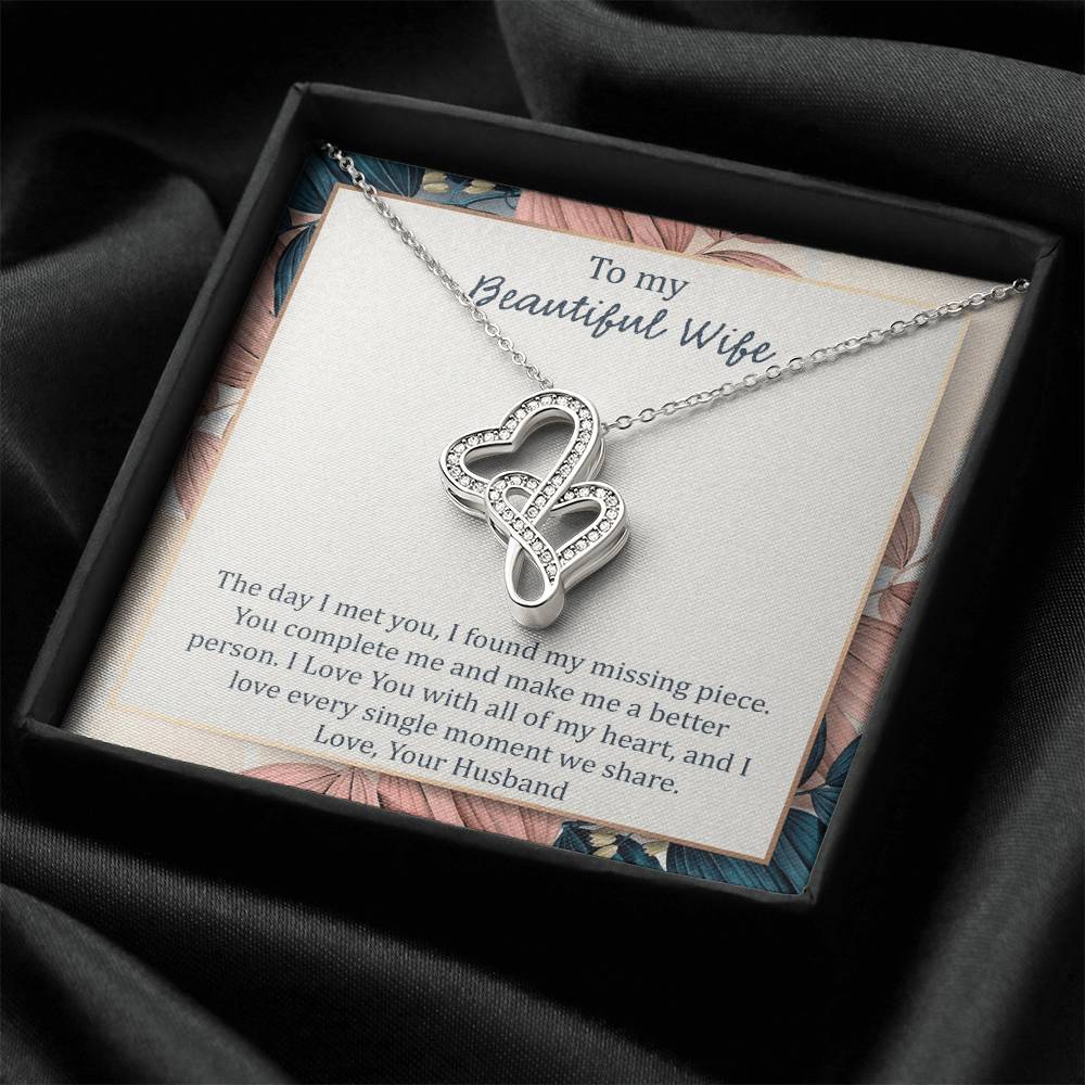To My Wife The Day I Met You - Leaf Double Hearts Necklace