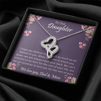 Daughter Mother's Day Gift - To My Daughter Necklace From Mom Dad - Grown Up Daughter Gift From Mom - Gift For Daughte Double Hearts Necklace