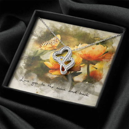 Double Heart Necklace– Butterfly Message Card Double Hearts Necklace