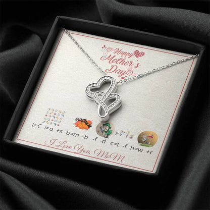 For Mom With Riddle Message Card Double Hearts Necklace