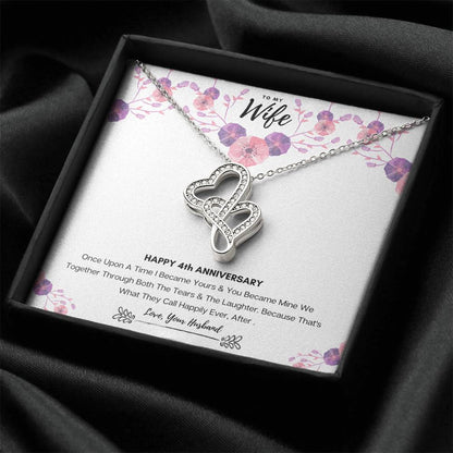 4Th Wedding Anniversary Gift For Wife Double Hearts Necklace