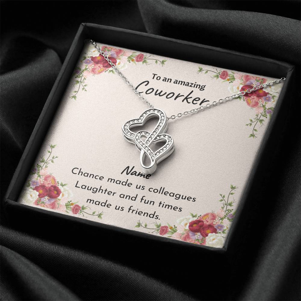 Double Heart - Coworker Leaving - Chance Made Us Colleagues - White Double Hearts Necklace