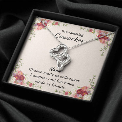 Double Heart - Coworker Leaving - Chance Made Us Colleagues - White Double Hearts Necklace