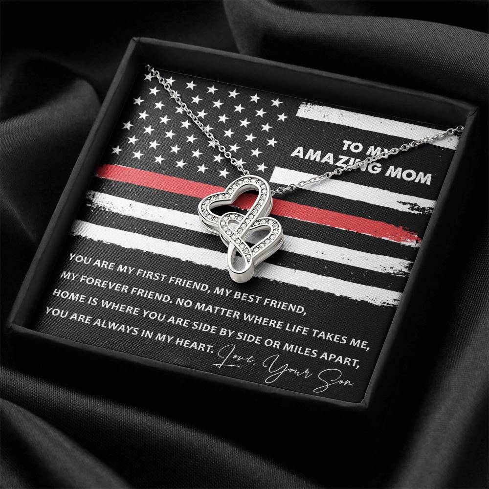 Fire Fighter Mom Necklace-Firefighter Mom Mother's Day Gift From Son-Fireman Mom Jewelry-Firefighter Mom Jewelry-Gift  Double Hearts Necklace