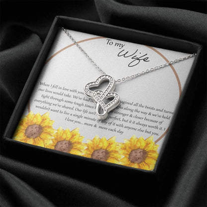 To My Wife When I Fell In Love With You - Daisy Double Hearts Necklace
