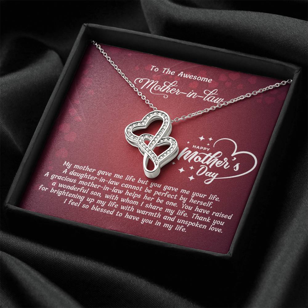 Double Heart Necklace - For Mother In Law Double Hearts Necklace