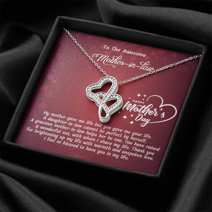 Double Heart Necklace - For Mother In Law Double Hearts Necklace