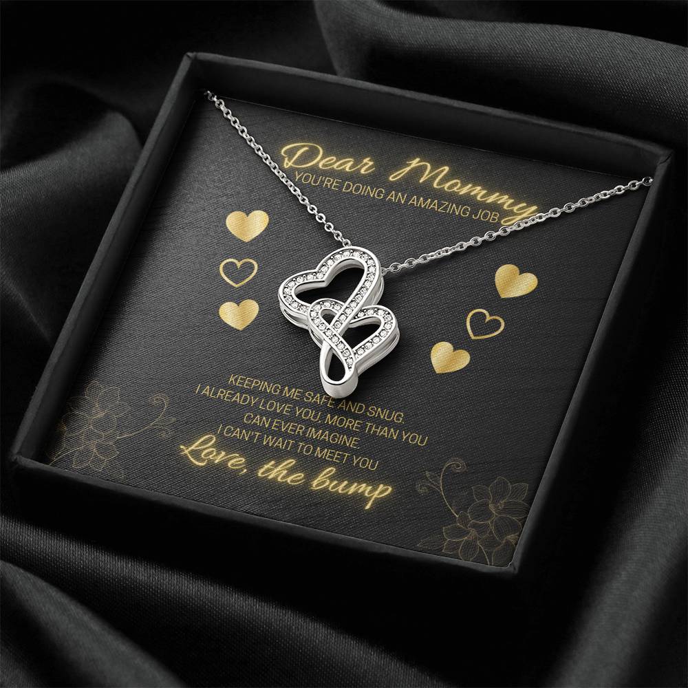Dear Mommy - Love The Bump Black Double Hearts Necklace