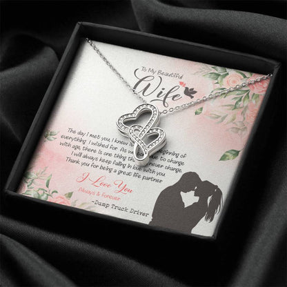 Dump Truck Driver's Wife Dazzling Pendant Double Hearts Necklace