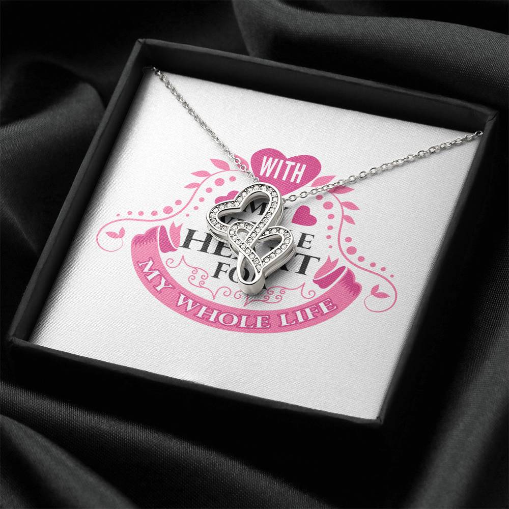 With My Whole Heart - Marriage Wife  Silver Or Gold Double Hearts Necklace