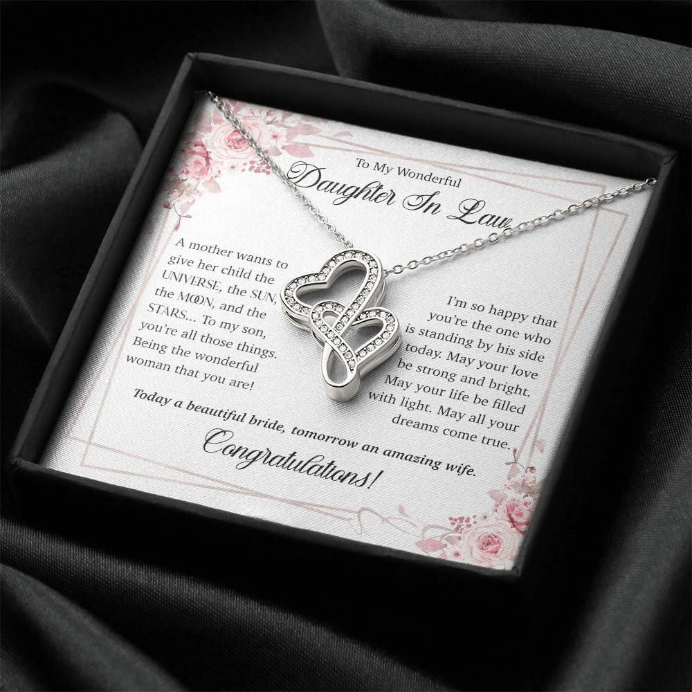 To My Wonderful Daughter In Law - Joined Hearts Necklace Double Hearts Necklace