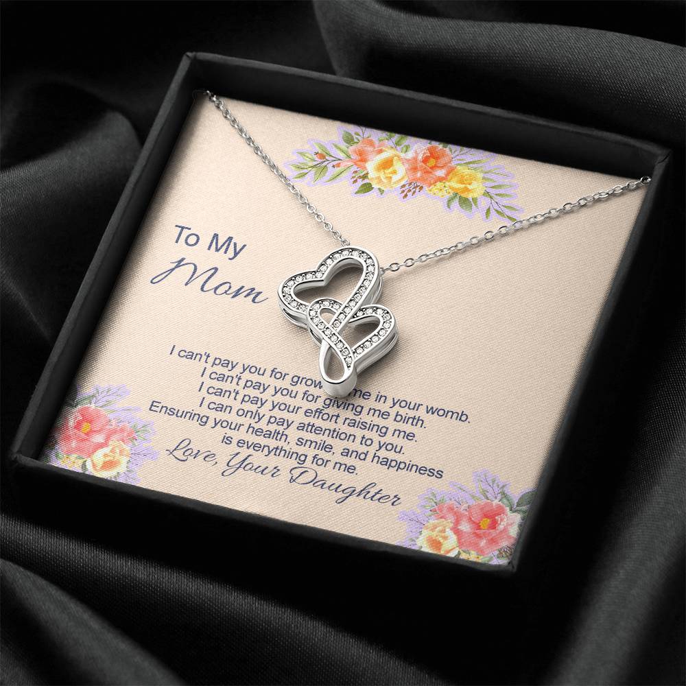 Double Heart Necklace With I Can't Pay You Message Card Gift For Mother Double Hearts Necklace