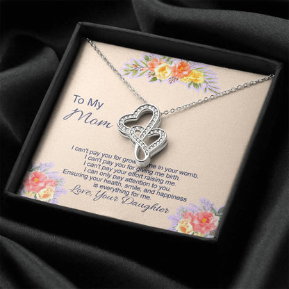 Double Heart Necklace With I Can't Pay You Message Card Gift For Mother Double Hearts Necklace