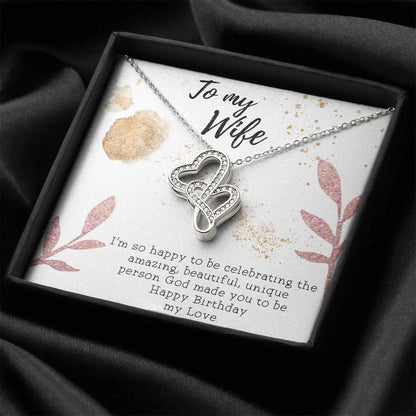 To My Wife Necklace - Gift For Wife Birthday - Happy Birthday My Love - To My Wife Necklace Anniversary Gift For Wife  Double Hearts Necklace