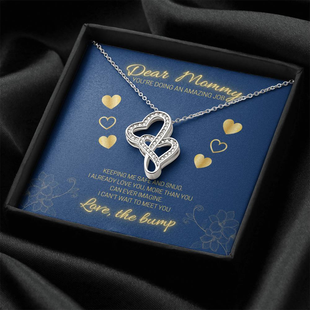 Dear Mommy - Love The Bump Blue Double Hearts Necklace