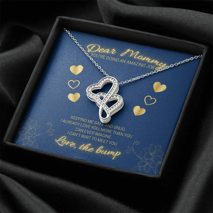 Dear Mommy - Love The Bump Blue Double Hearts Necklace