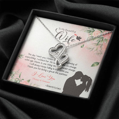 Electrician's Wife Dazzling Pendant Double Hearts Necklace