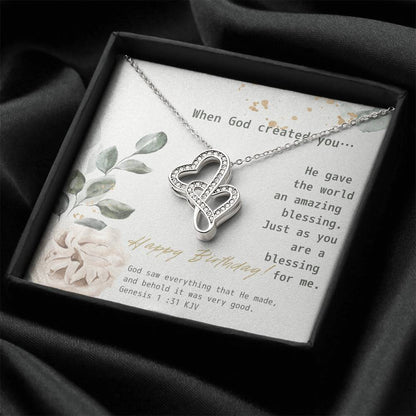 You Are My Blessing  Happy Birthday Double Hearts Necklace