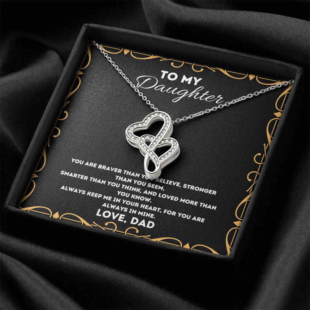 Double Heart Necklace Gift - To Daughter From Dad Necklace - Dad And Daughter Never Forget I Love You Gift From Dad -  Double Hearts Necklace