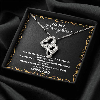 Double Heart Necklace Gift - To Daughter From Dad Necklace - Dad And Daughter Never Forget I Love You Gift From Dad -  Double Hearts Necklace