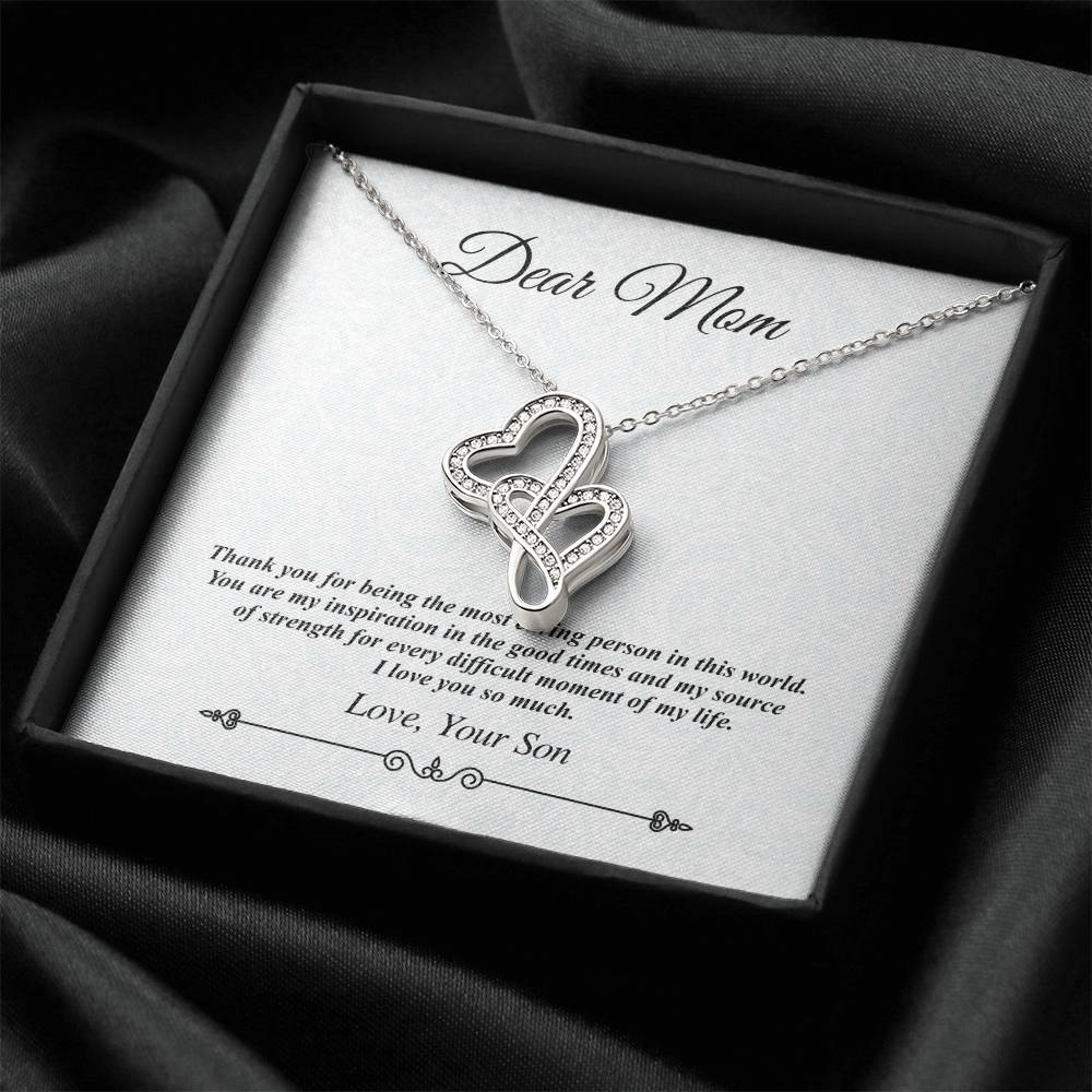 Dear Mom Double Heart Necklace - The Most Caring Person In This World Double Hearts Necklace