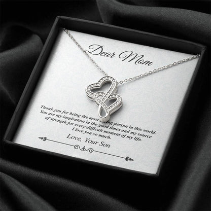 Dear Mom Double Heart Necklace - The Most Caring Person In This World Double Hearts Necklace