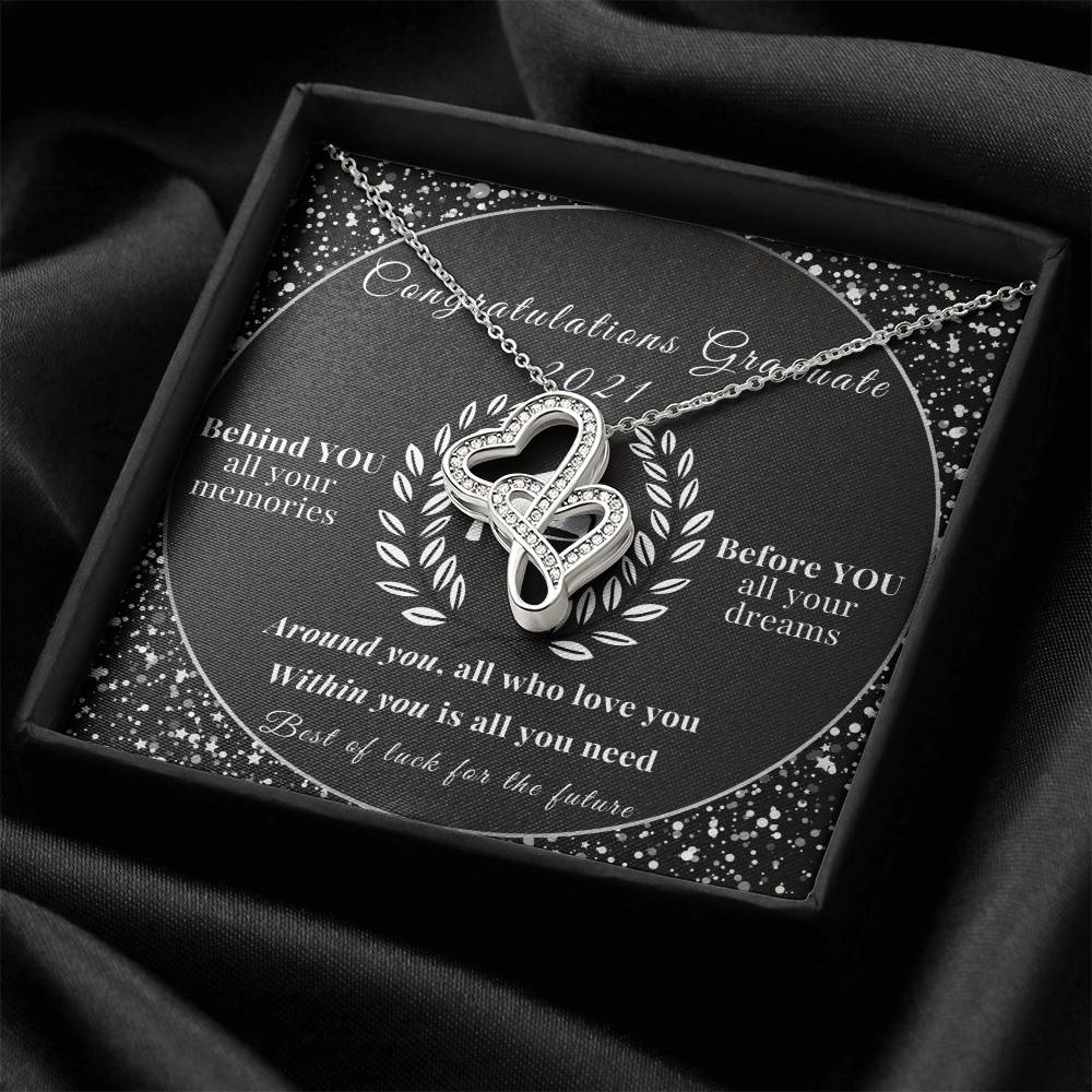 Congratulations Graduate Of 2021 Double Hearts Necklace