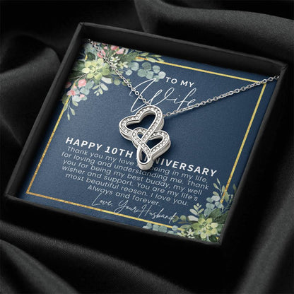10 Year Anniversary Gift For Wife 10 Year Anniversary Gifts 10Th Wedding Anniversary Gift For Her Double Hearts Necklace