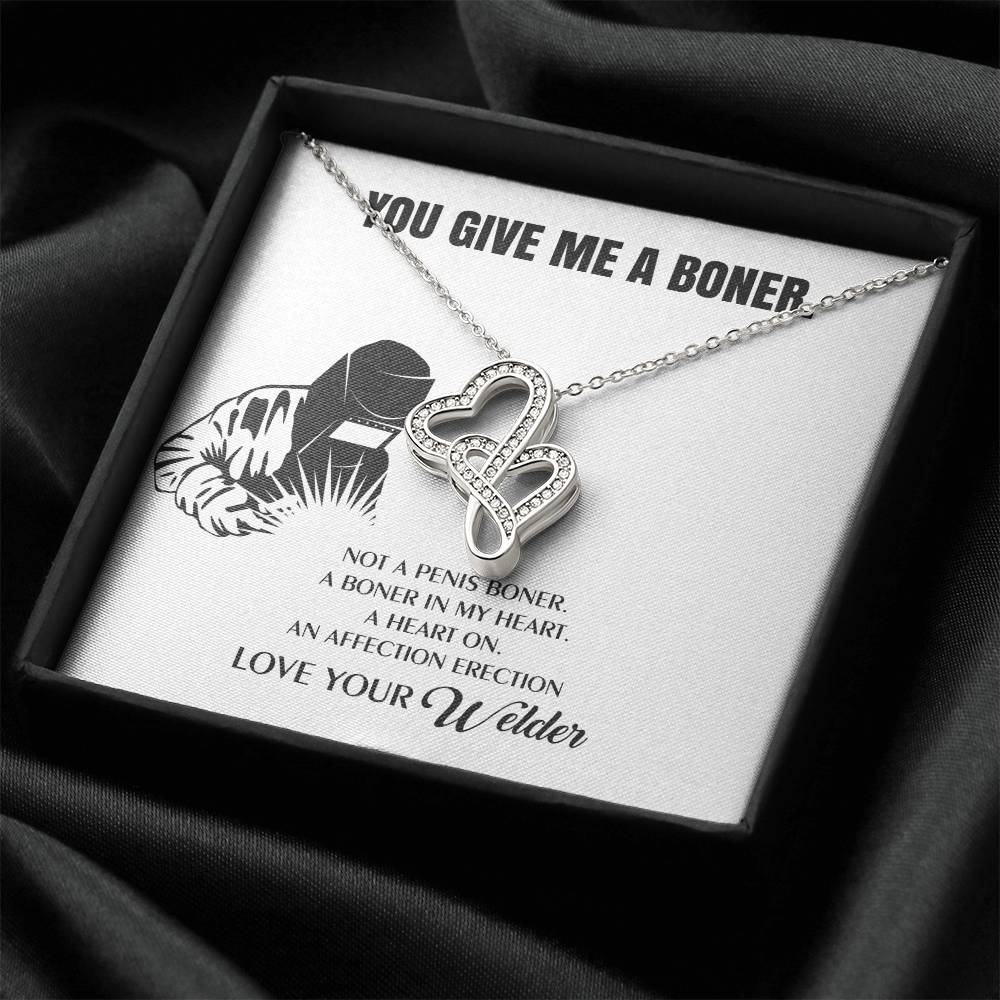 You Give Me A Heart Boner An Affection Erection  Funny & Sarcastic Love For Her Mature Gift Fo Double Hearts Necklace