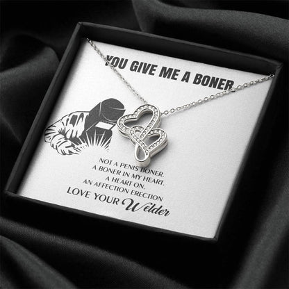 You Give Me A Heart Boner An Affection Erection  Funny & Sarcastic Love For Her Mature Gift Fo Double Hearts Necklace