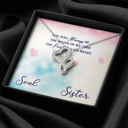 You Will Always Be 14K 4K White Gold Finish  Double Hearts Necklace